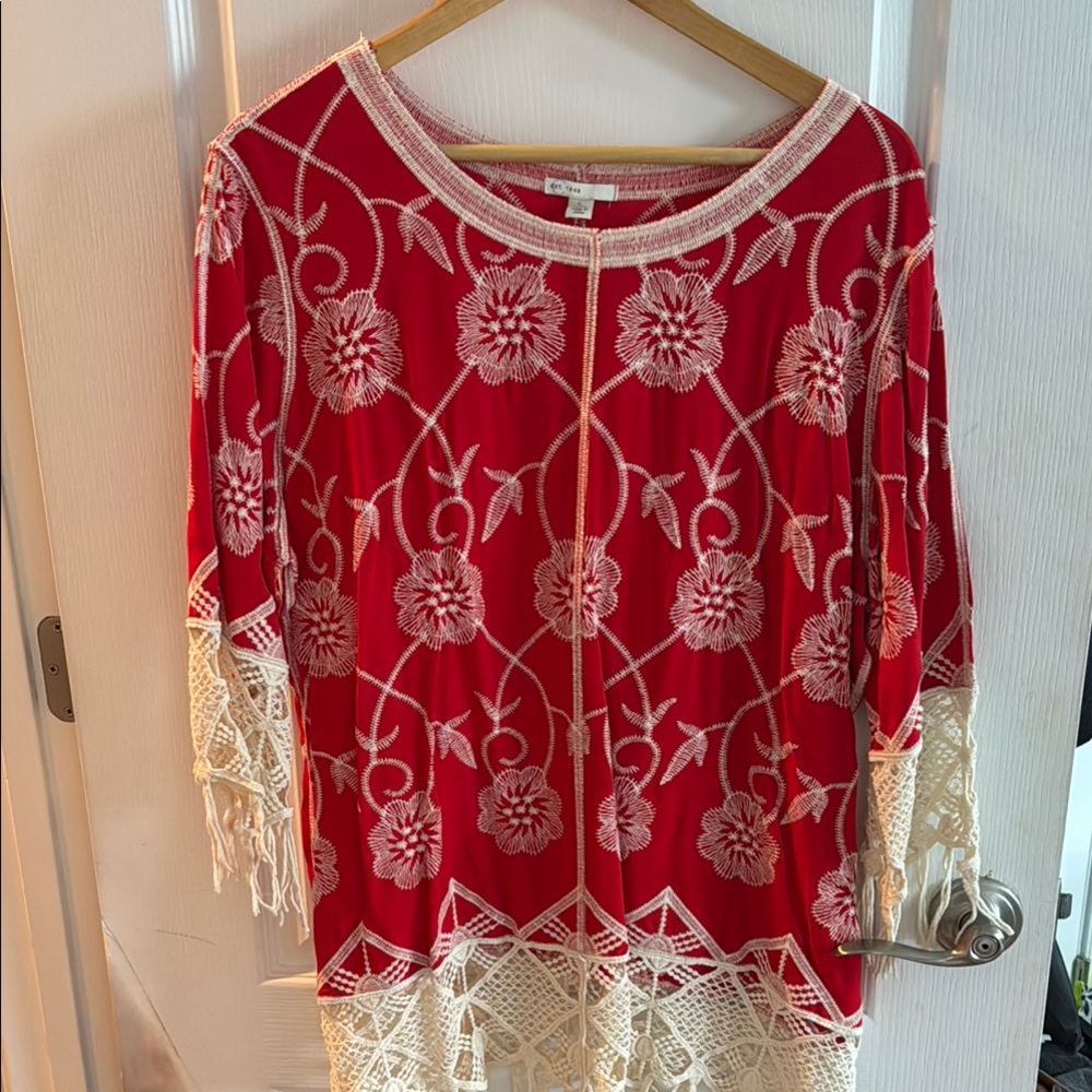 Red Floral Lace Women Top